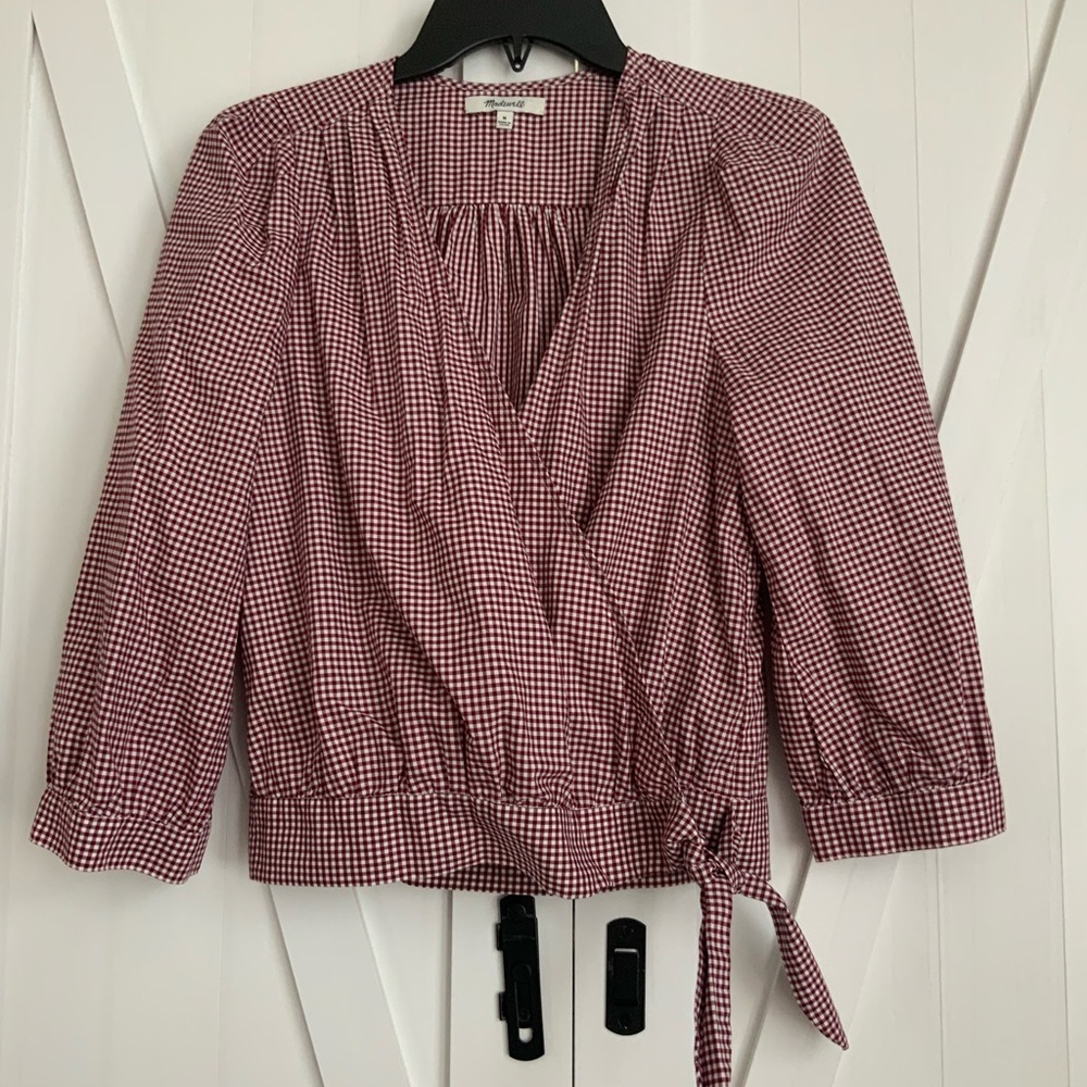 Madewell gingham wrap top, size Medium.